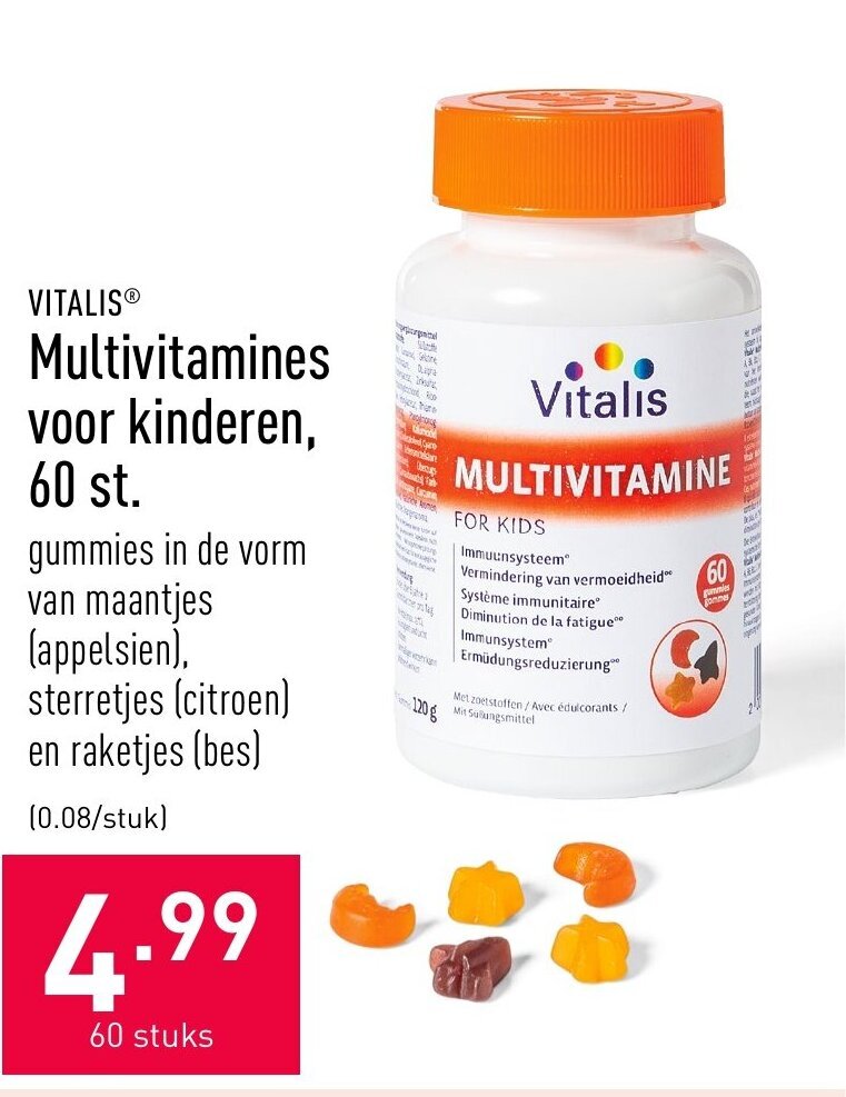 Multivitamines voor kinderen, 60 st promotie bij ALDI