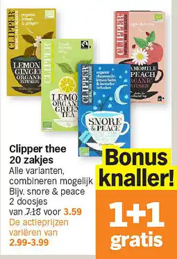 Albert Heijn Clipper thee 20 zakjes aanbieding