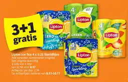 Albert Heijn Lipton Ice Tea 4 x 0.25 literblikjes aanbieding