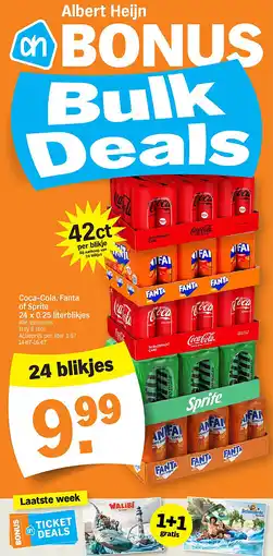 Albert Heijn Coca-Cola, Fanta of Sprite 24 x 0.25 literblikjes aanbieding
