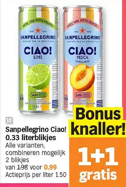 Albert Heijn Sanpellegrino Ciao! 0.33 literblikjes aanbieding