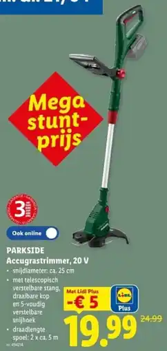 Lidl Parkside Accugrastrimmer, 20 V aanbieding