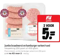 Jumbo Jumbo braadworst en hamburger varken/rund aanbieding
