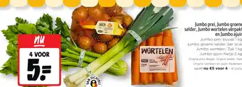 Jumbo prei, Jumbo groene selder, Jumbo wortelen verpakt en Jumbo ajuin