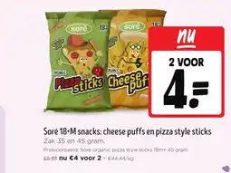 Jumbo Soré 18+M snacks: cheese puffs en pizza style sticks aanbieding