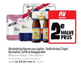 Jumbo Alcoholvrije bieren van Jupiler, Stella Artois, Tripel Karmeliet, Leffe & Hoegaarden aanbieding