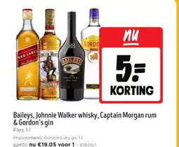 Jumbo Baileys, Johnnie Walker whisky, Captain Morgan rum & Gordon's gin aanbieding