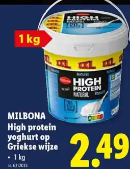 Lidl Milbona high protein yoghurt op griekse wijze aanbieding