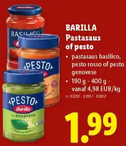 Lidl Barilla Pastasaus of pesto aanbieding