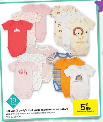 Carrefour Set van 3 body's met korte mouwen voor baby's aanbieding