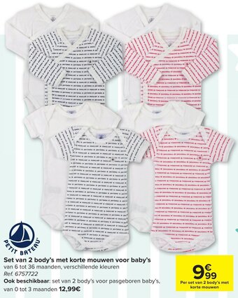 Carrefour Set van 2 body's met korte mouwen voor baby's aanbieding