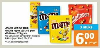 Albert Heijn M+m`s m+m`s repen maltesers aanbieding