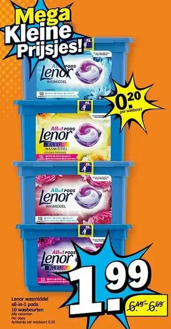 Albert Heijn Lenor wasmiddel all-in-1 pods 10 wasbeurten aanbieding