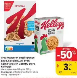 Carrefour Market Graanrepen en ontbijtgranen Extra, Special K, All-Bran, Corn Flakes en Country Store Kellogg's aanbieding
