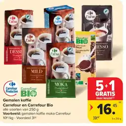 Carrefour Market Gemalen koffie Carrefour en Carrefour Bio aanbieding
