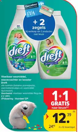 Carrefour Market Vloeibaar wasmiddel, wasverzachter en booster Dreft aanbieding
