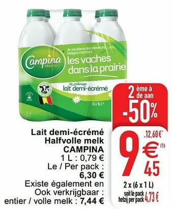 Cora Lait demi-écrémé halfvolle melk campina aanbieding