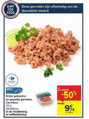 Carrefour Grijze Gekookte En Gepelde Garnalen aanbieding