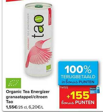 Carrefour Organic Tea Energizer Granaatappel Citroen Tao aanbieding