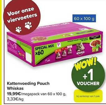 Carrefour Kattenvoeding Pouch Whiskas aanbieding