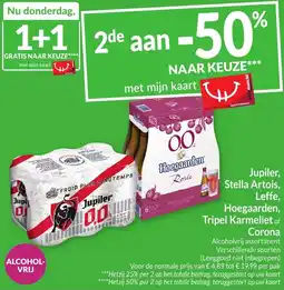 Intermarché Jupiler, Stella Artois, Leffe, Hoegaarden, Tripel Karmeliet of Corona aanbieding