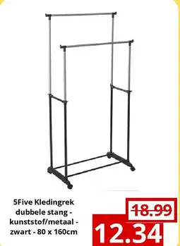 NH Market 5Five Kledingrek dubbele stang - kunststof/metaal - zwart - 80 x 160cm aanbieding