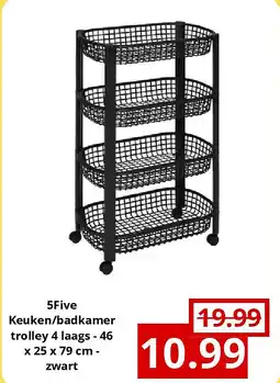 NH Market 5Five Keuken/badkamer trolley 4 laags - 46 x 25 x 79 cm - zwart aanbieding