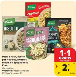 Carrefour Pasta Snack, risotto, pot Noodles, Noodles blocks en Spaghetteria Knorr aanbieding