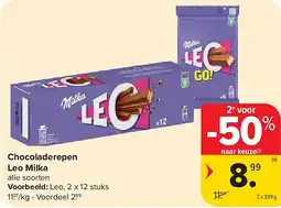 Carrefour Chocoladerepen Leo Milka aanbieding