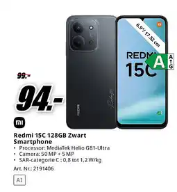 MediaMarkt Mi Redmi 15C 128GB Zwart Smartphone aanbieding