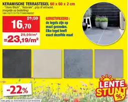 Hubo KERAMISCHE TERRASTEGEL 60 x 60 x 2 cm aanbieding