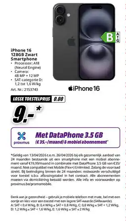 MediaMarkt iPhone 16 128GB Zwart Smartphone aanbieding