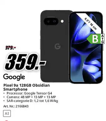 Google Pixel 9a 128GB Obsidian Smartphone