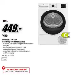 MediaMarkt Beko BM3T3924WMM Warmtepompdroogkast aanbieding