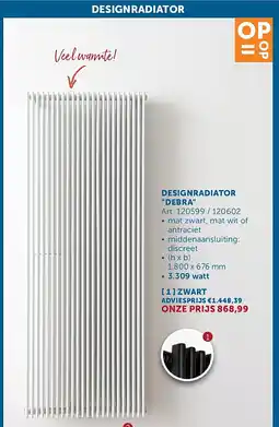 Zelfbouwmarkt DESIGNRADIATOR DEBRA [ 1 ] ZWART aanbieding