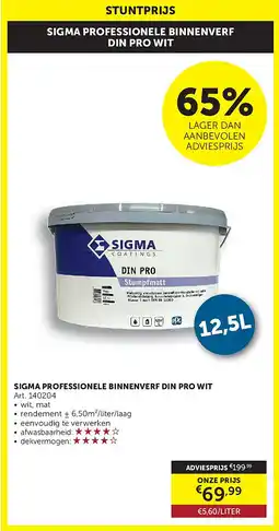 Zelfbouwmarkt SIGMA PROFESSIONELE BINNENVERF DIN PRO WIT aanbieding