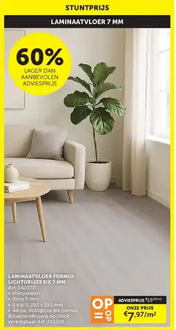 Zelfbouwmarkt LAMINAATVLOER FORMIO LICHTGRIJZE EIK 7 MM aanbieding