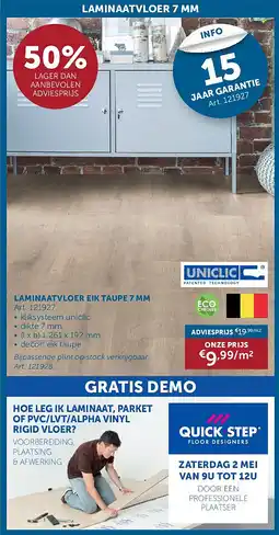 Zelfbouwmarkt LAMINAATVLOER EIK TAUPE 7 MM aanbieding