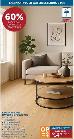 Zelfbouwmarkt LAMINAATVLOER NATUUR EIK FORLI 8 MM aanbieding