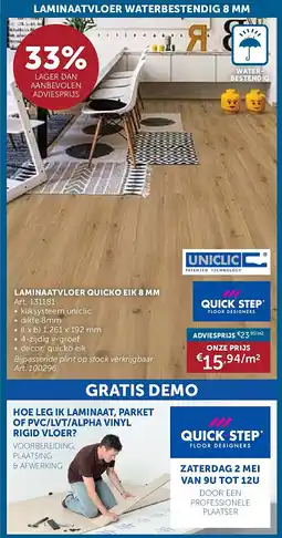 Zelfbouwmarkt LAMINAATVLOER QUICKO EIK 8 MM aanbieding