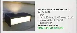 Zelfbouwmarkt WANDLAMP DONKERGRIJS aanbieding