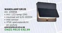 Zelfbouwmarkt WANDLAMP GRIJS aanbieding