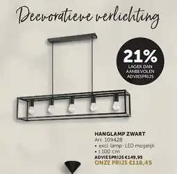 Zelfbouwmarkt HANGLAMP ZWART aanbieding