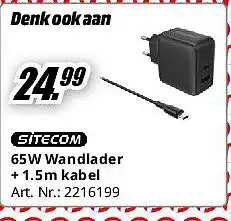 MediaMarkt 65W Wandlader + 1.5m kabel aanbieding