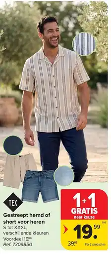 Carrefour Gestreept hemd of short voor heren aanbieding