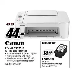 MediaMarkt Canon PIXMA TS3751I All-in-one-printer aanbieding