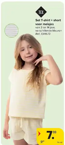 Carrefour Set T-shirt + short voor meisjes aanbieding