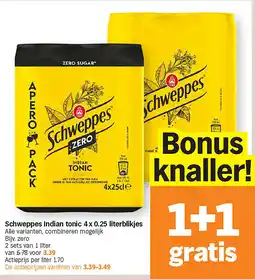 Albert Heijn Schweppes Indian tonic 4 x 0.25 literblikjes aanbieding