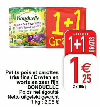 Cora Petits pois et carottes très fins - erwten en wortelen zeer fijn bonduelle aanbieding