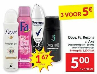 Dove fa rexona of axe deodorantspray